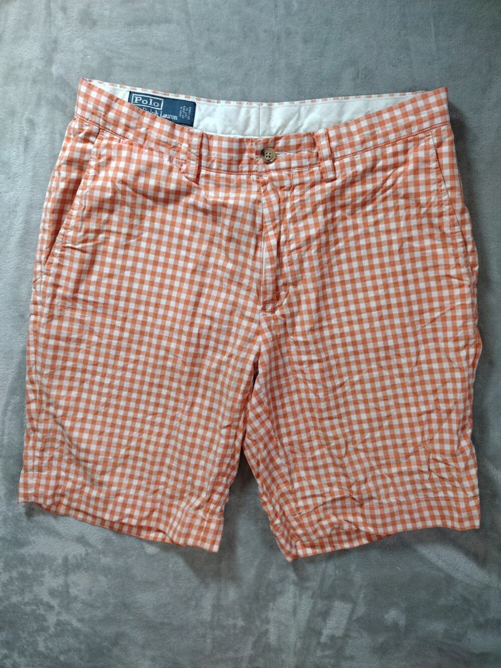 Vtg Polo Ralph Lauren Suffield Shorts Mens 31 Orange Check 9" Inseam Colorful